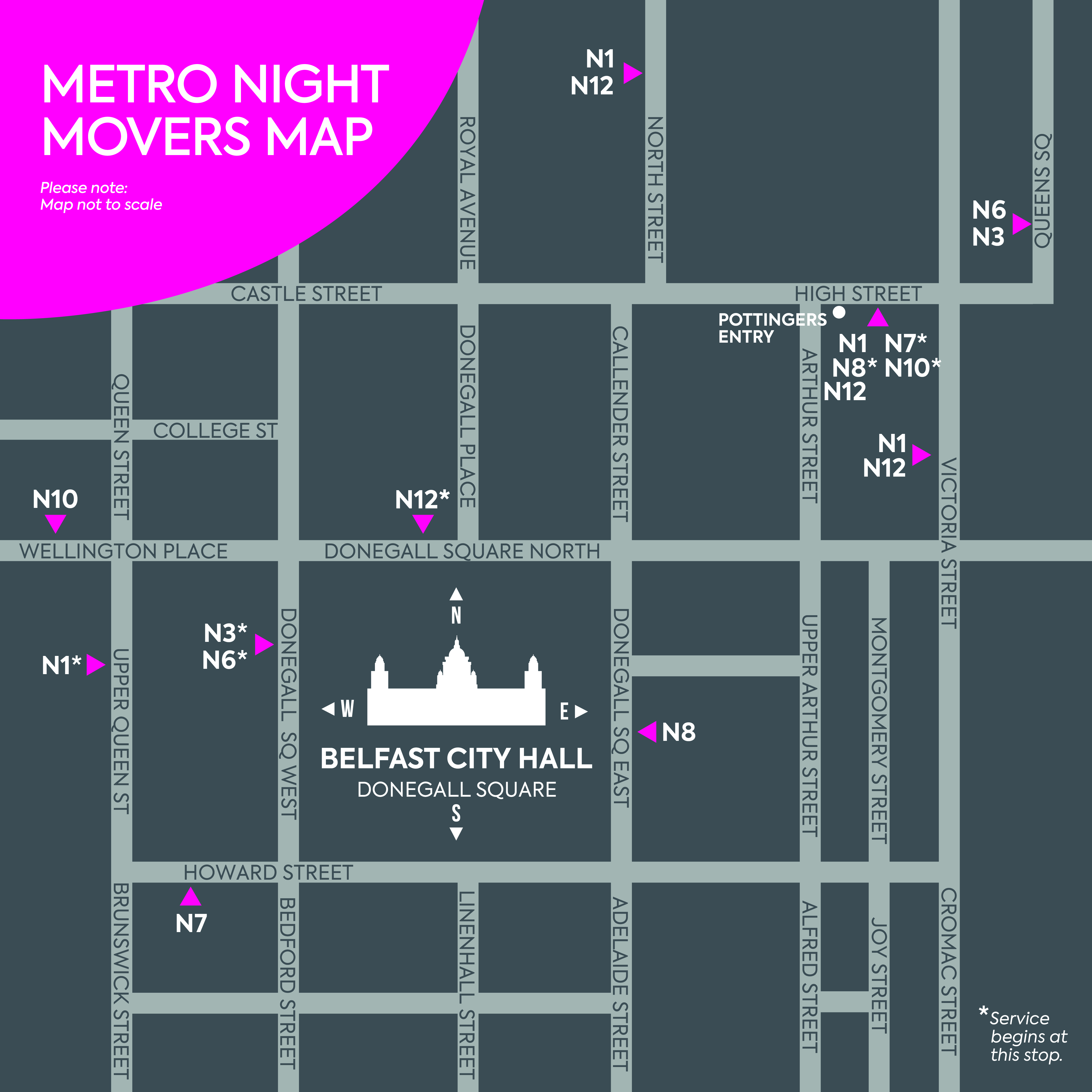 A map showing the 2023 Metro Nightmovers bus routes